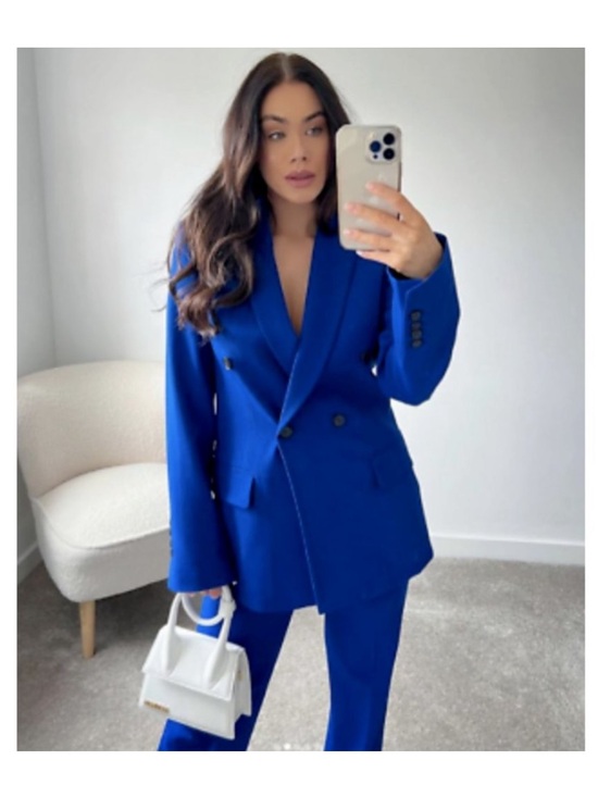 ZARA Jackets & Blazers - ZARA WOMAN DOUBLE BREASTED BLAZER WITH POCKETS JACKET BLUE 2697/707 XL